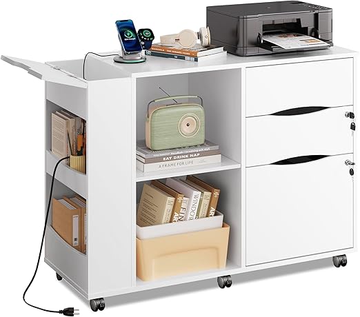 Mobile Filing Cabinet with Lock and Charging Station