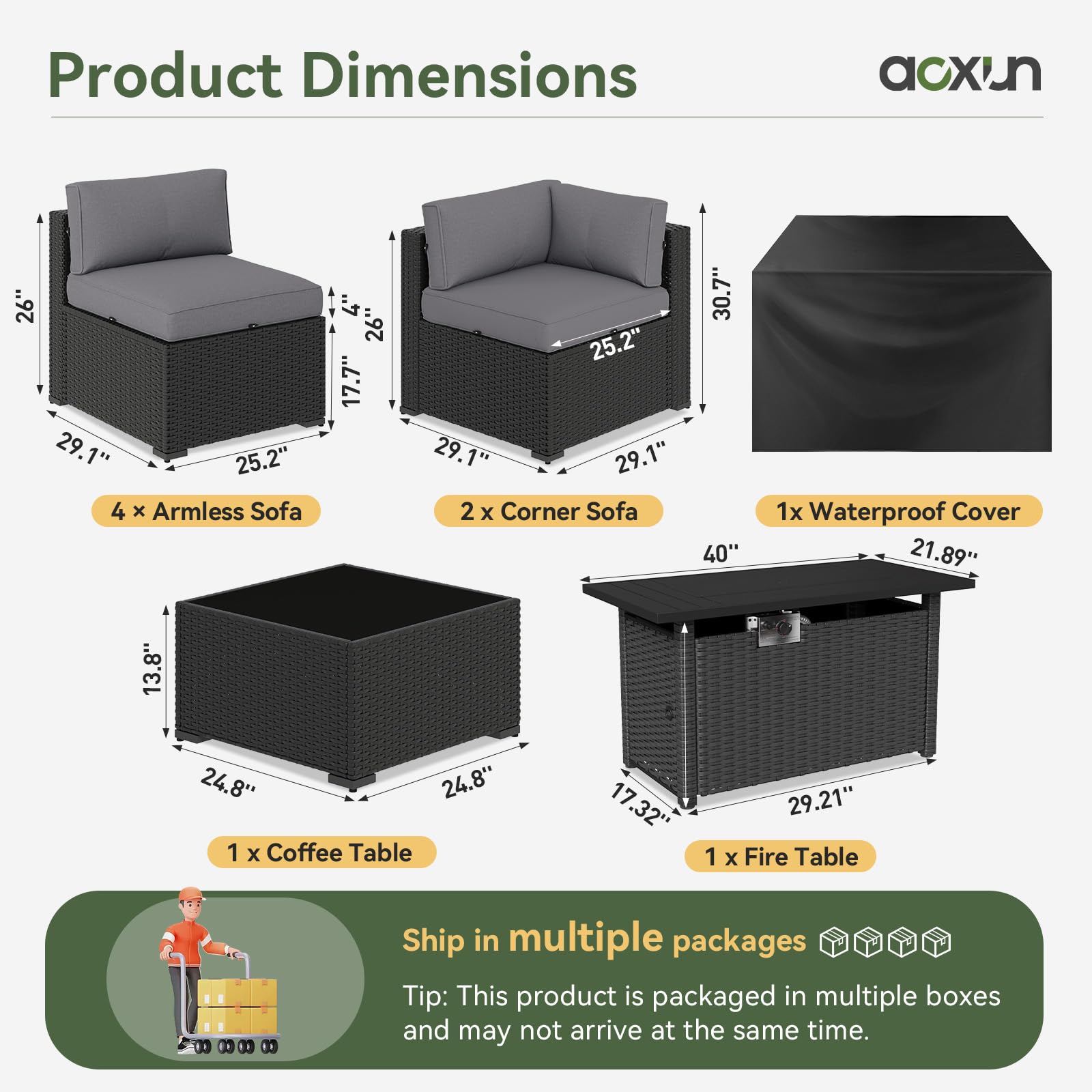 8 Piece Patio Furniture Set with Fire Pit Table