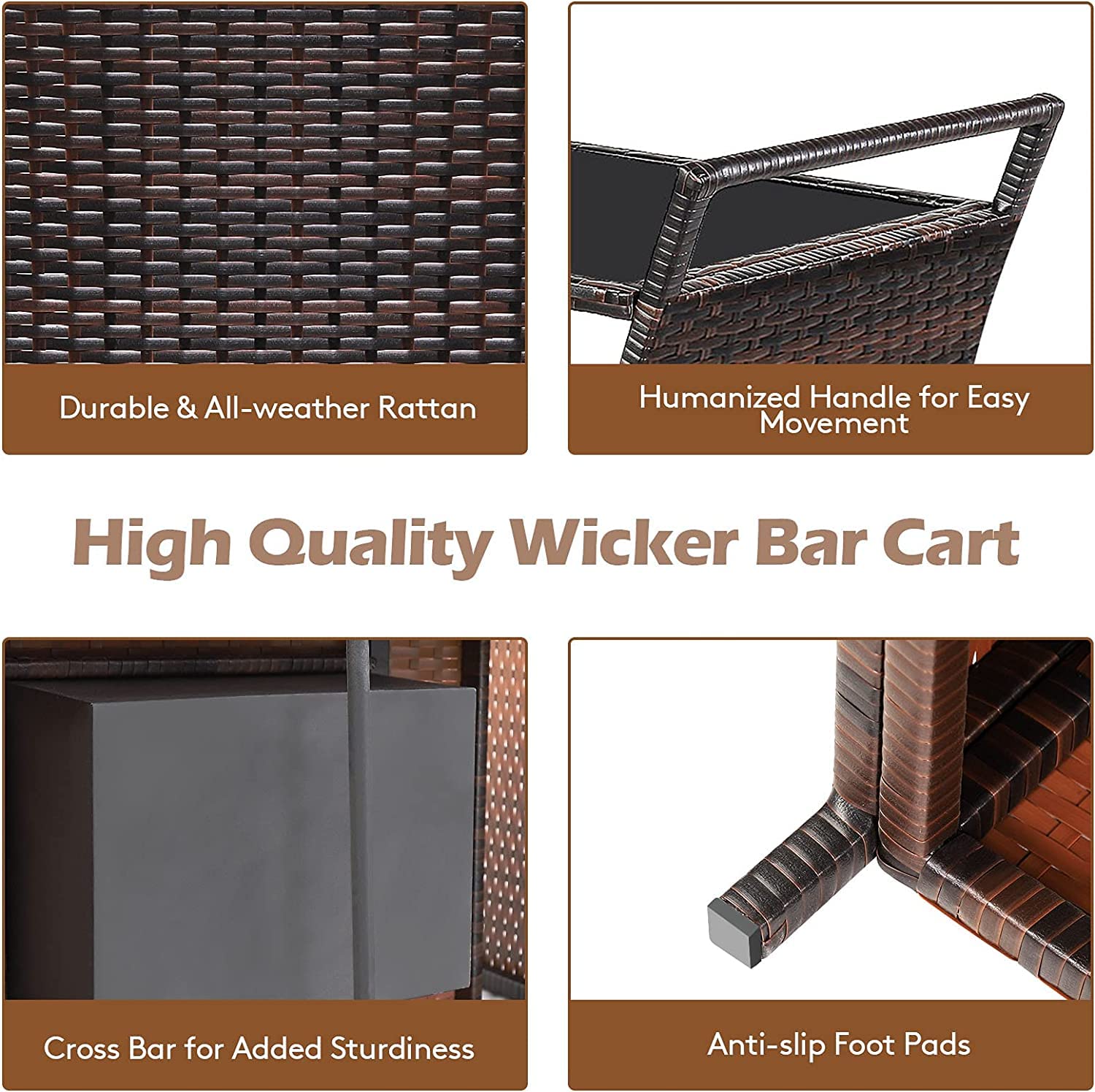Outdoor Wicker Bar Cart with Ice Bucket