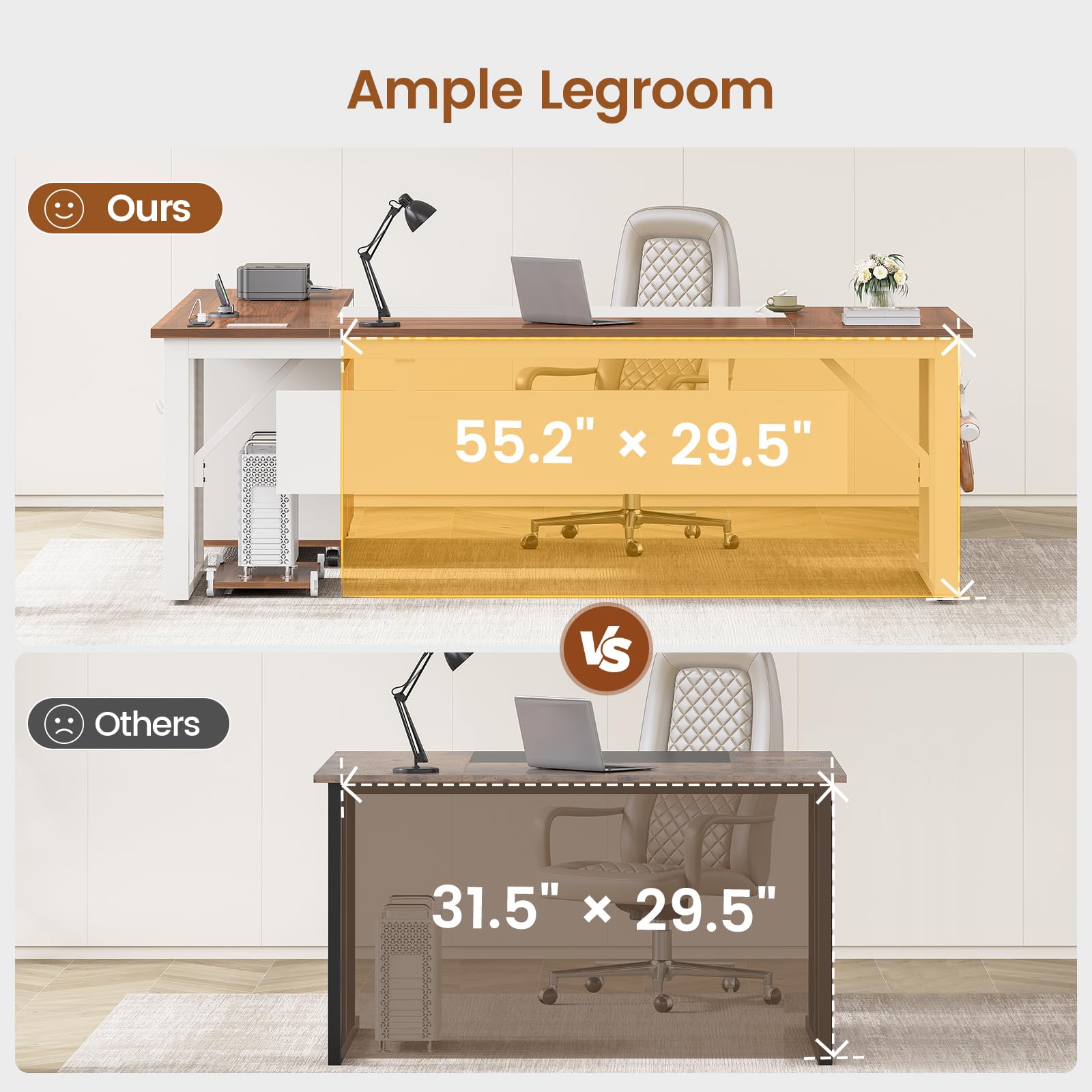 L-Shaped Executive Desk with Rolling File Cabinet