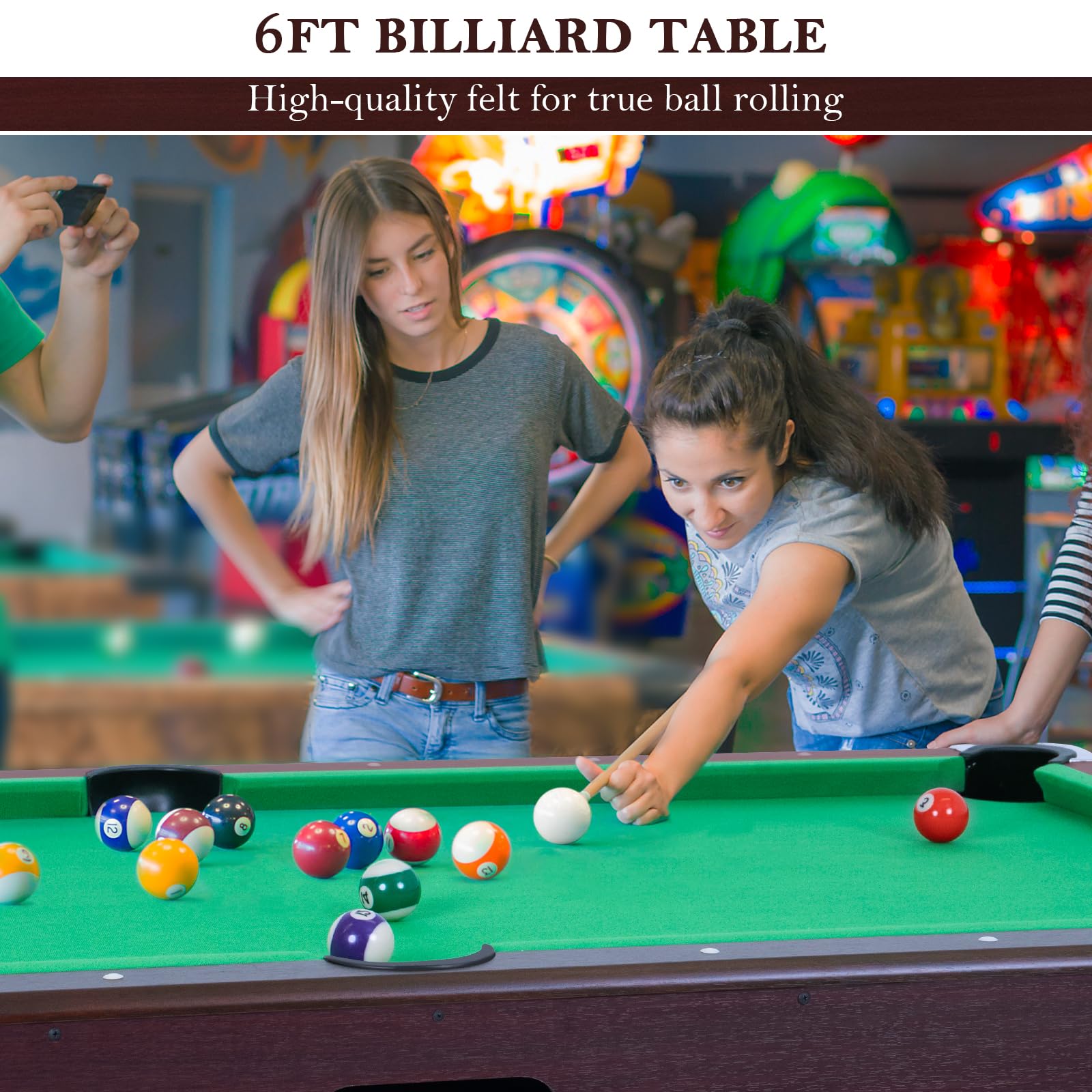 6ft Billiard Table, Portable Pool Table Set with Automatic Ball Return, Heavy-Duty Game Table with Leg Levelers, Cues, Balls, Triangle, Chalks and Brush for Adults Kids Home Game Room