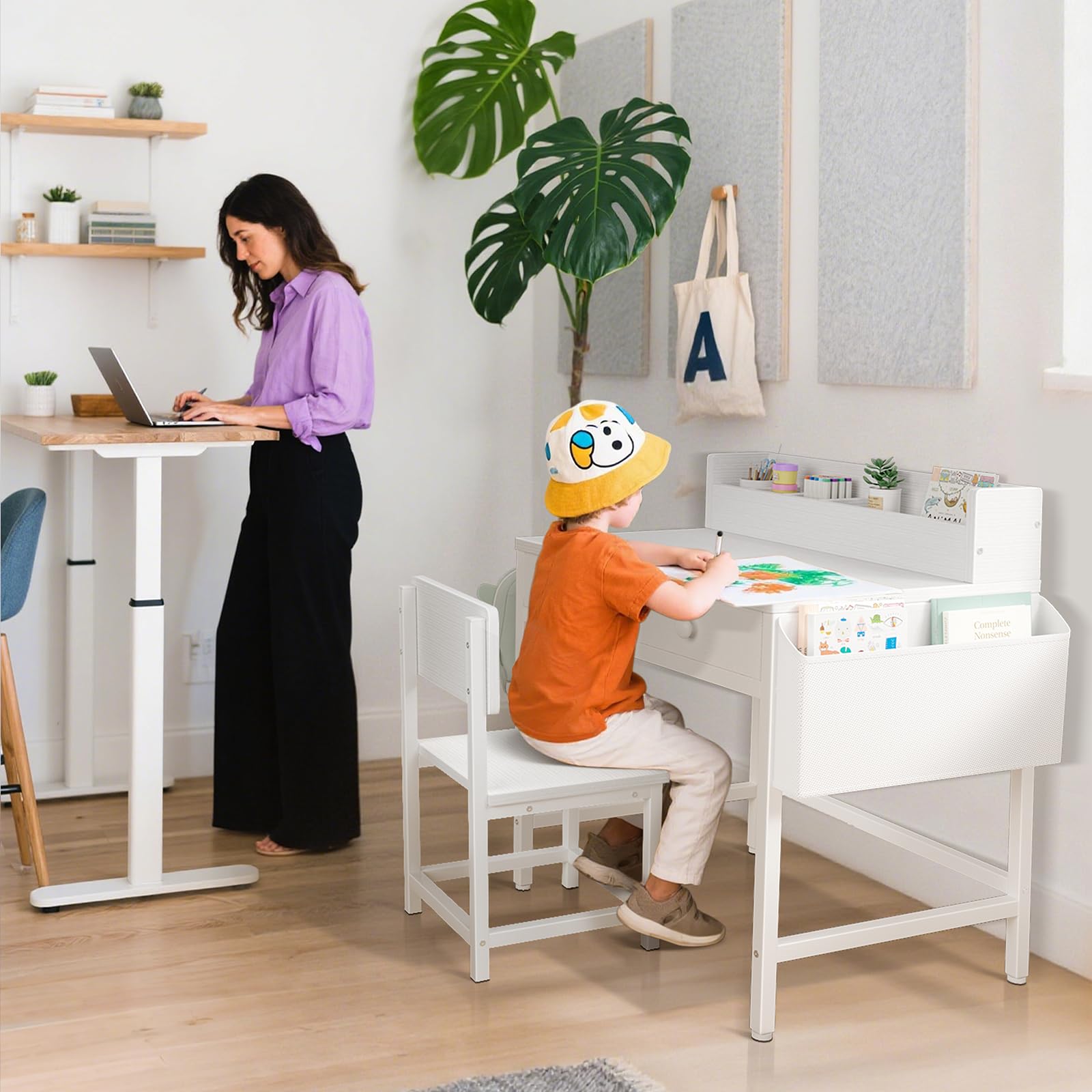 Kids Desk and Chair Set with Storage