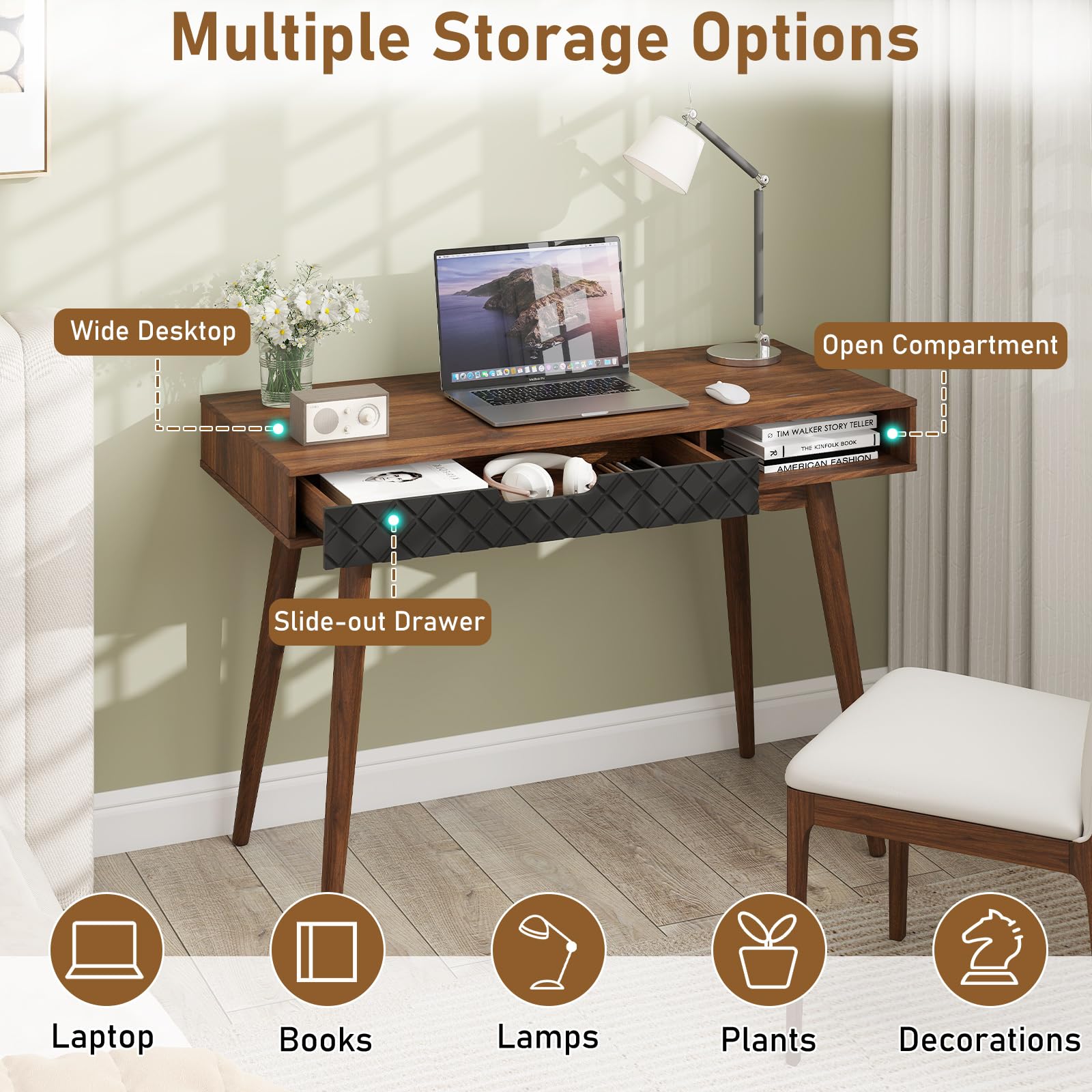 Mid-Century Modern Computer Desk with Drawer