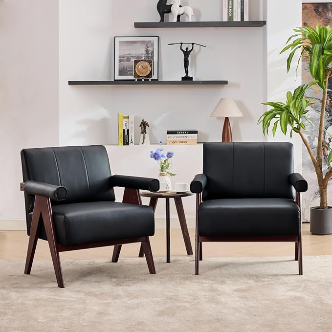 Black Leather Accent Chairs Set of 2