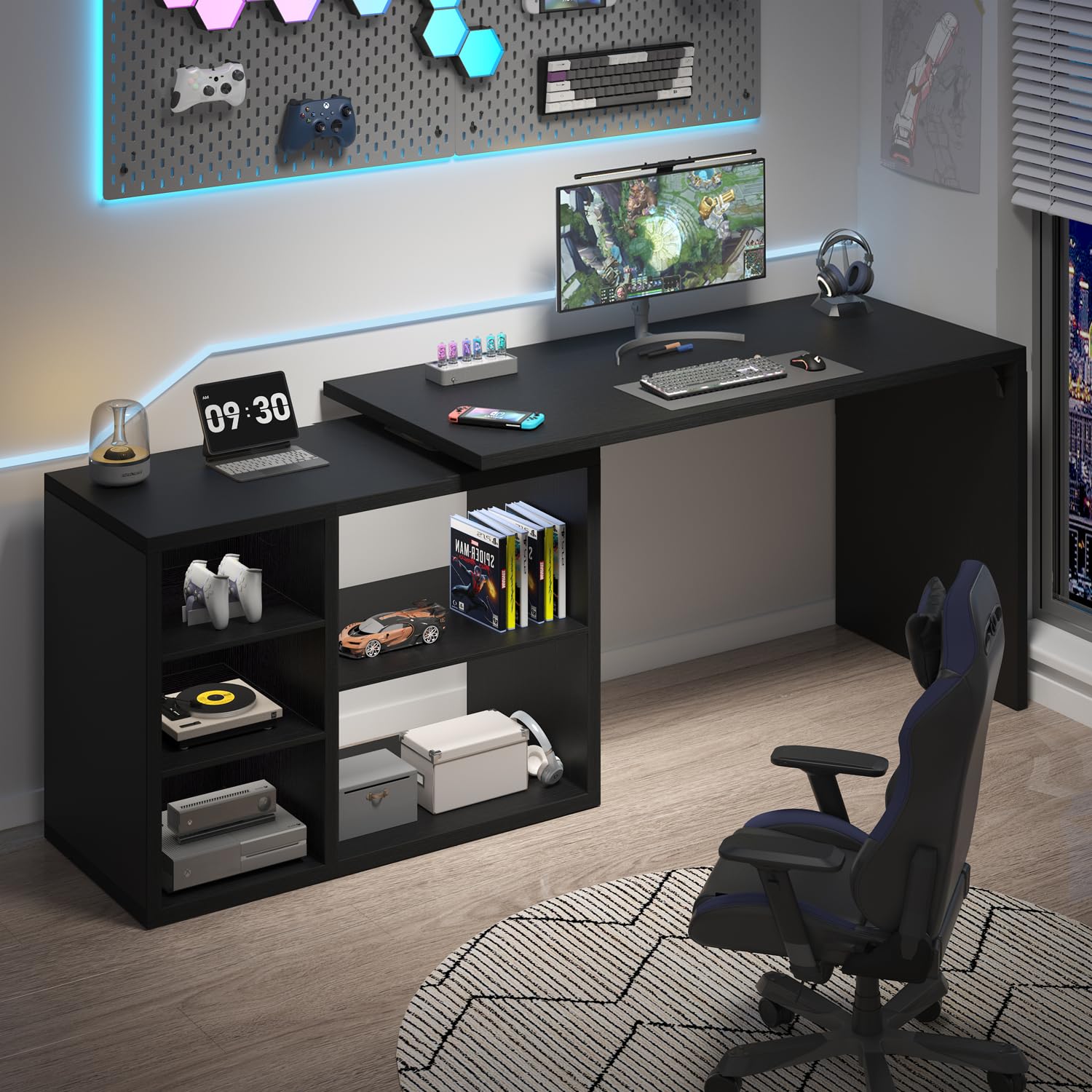 L-Shaped Corner Desk with Storage Shelves