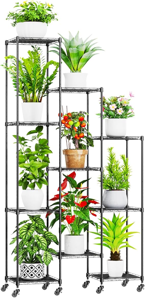 59 Inch Plant Stand with Wheels - 7 Tier Adjustable Metal Display Rack