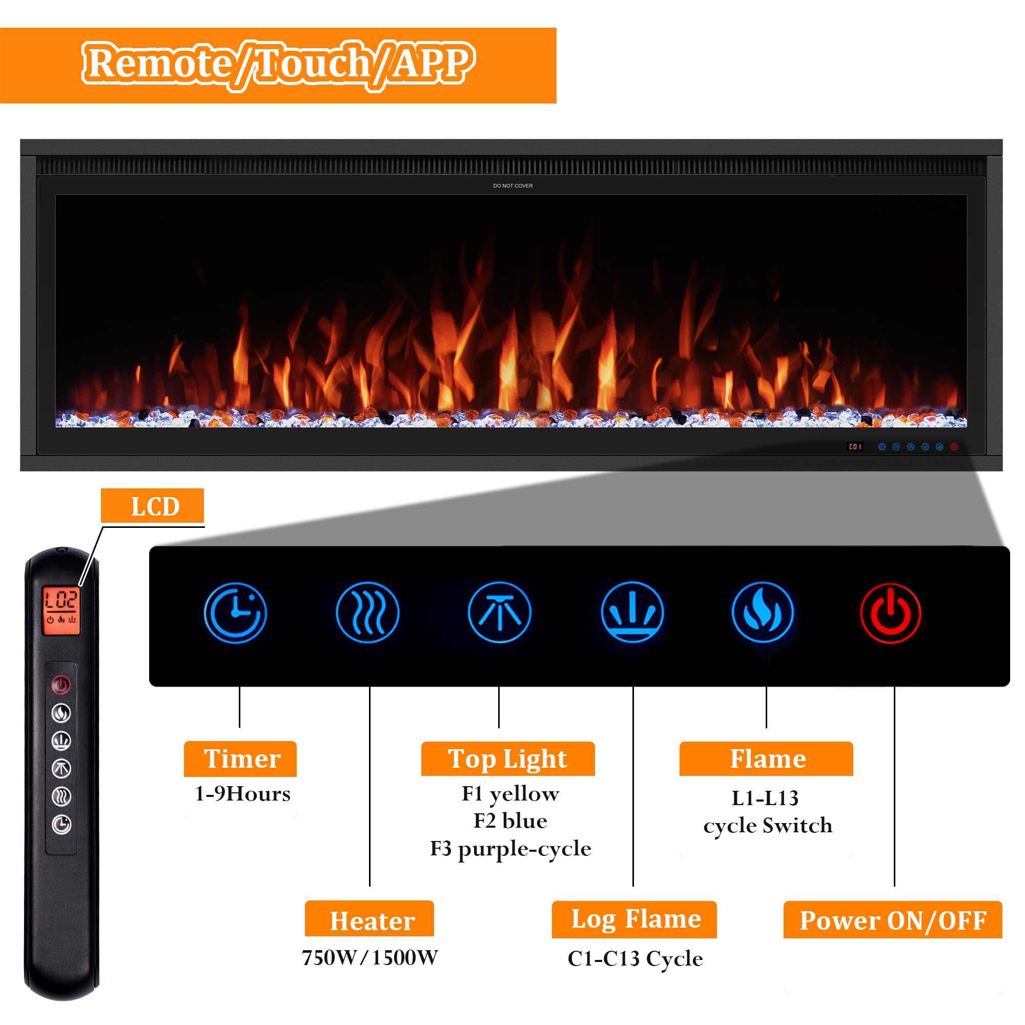 60" WiFi-Enabled Electric Fireplace Insert with App Control