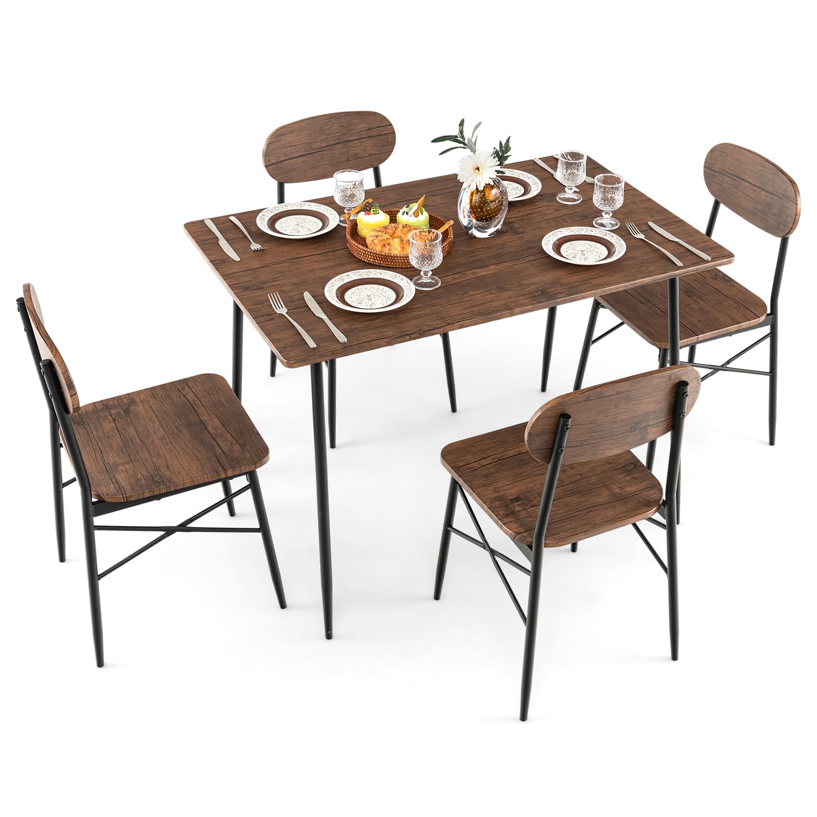 5-Piece Dining Table Set with Metal Legs