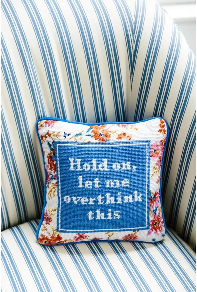 Needlepoint Decorative Throw Pillow - Overthink - 11x11