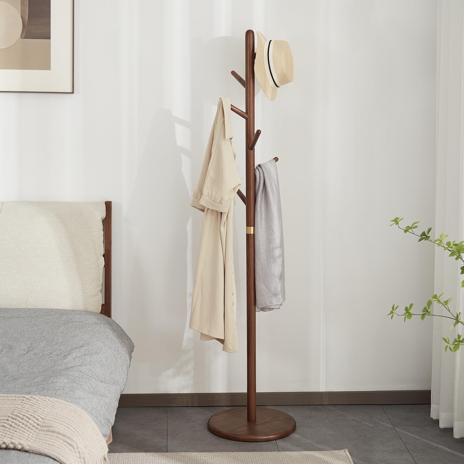 Solid Wood Coat Rack Freestanding with 6 Hooks