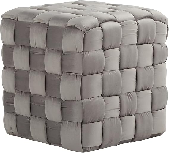 Braided Square Velvet Ottoman 16.5"