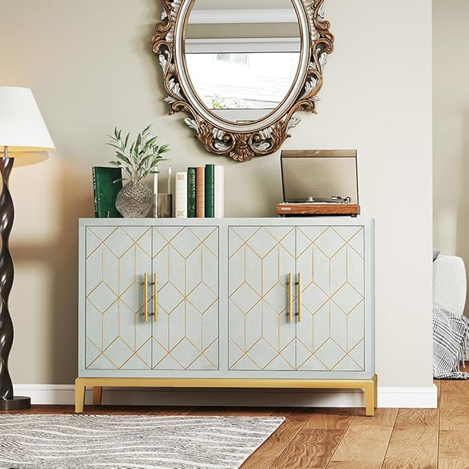 4-Door Storage Accent Cabinet with Gold Lines
