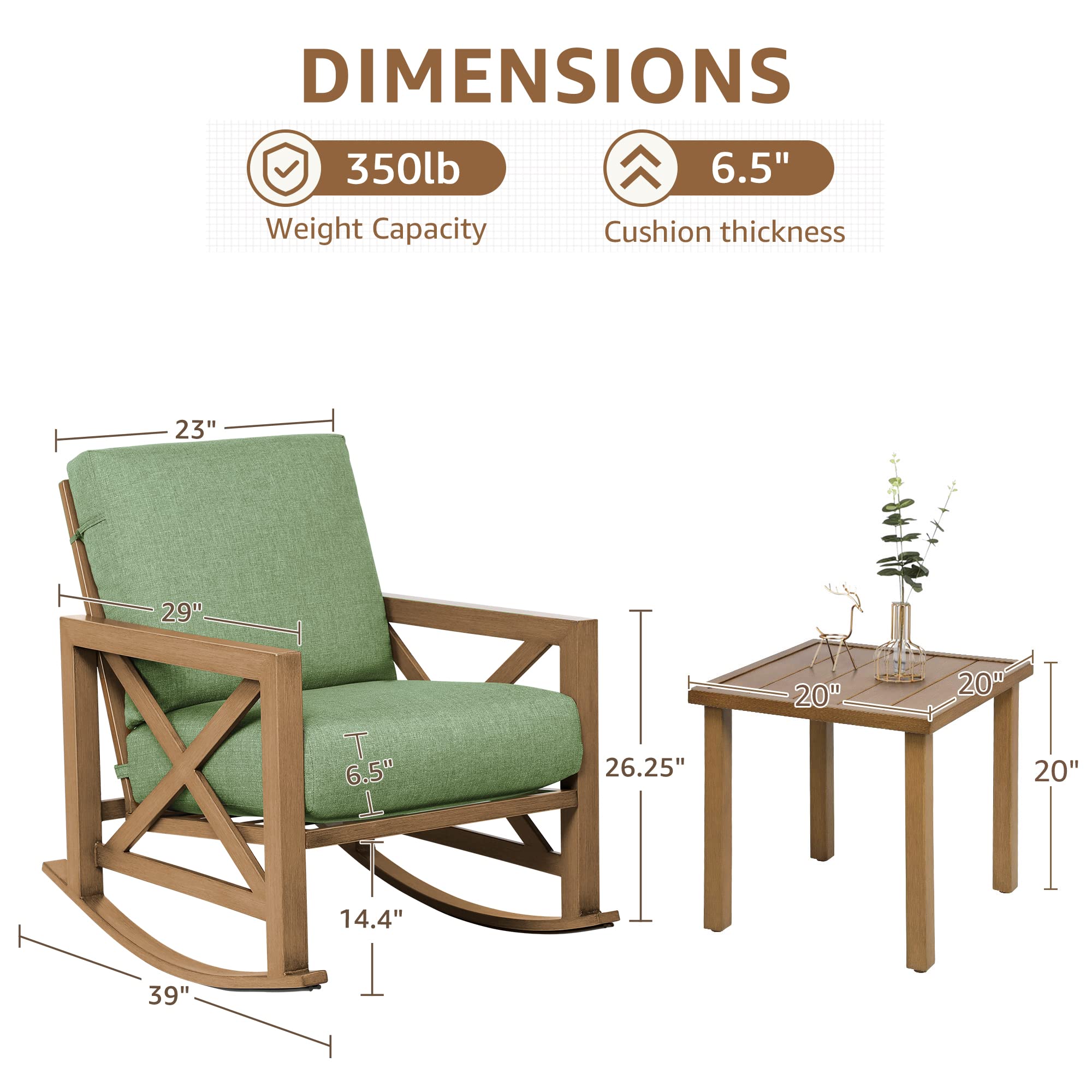 3 Piece Outdoor Rocking Bistro Set with Coffee Table