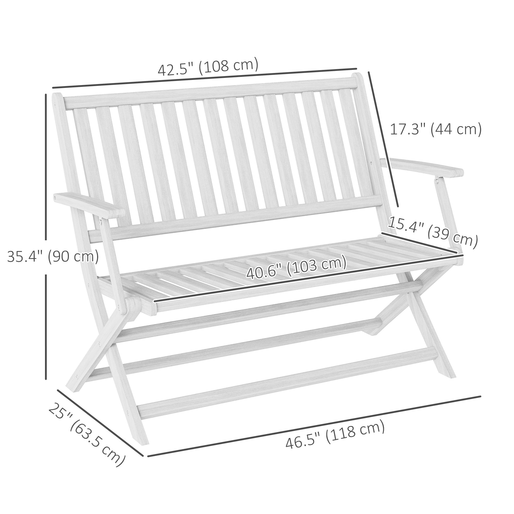 2-Person Foldable Acacia Wood Outdoor Bench