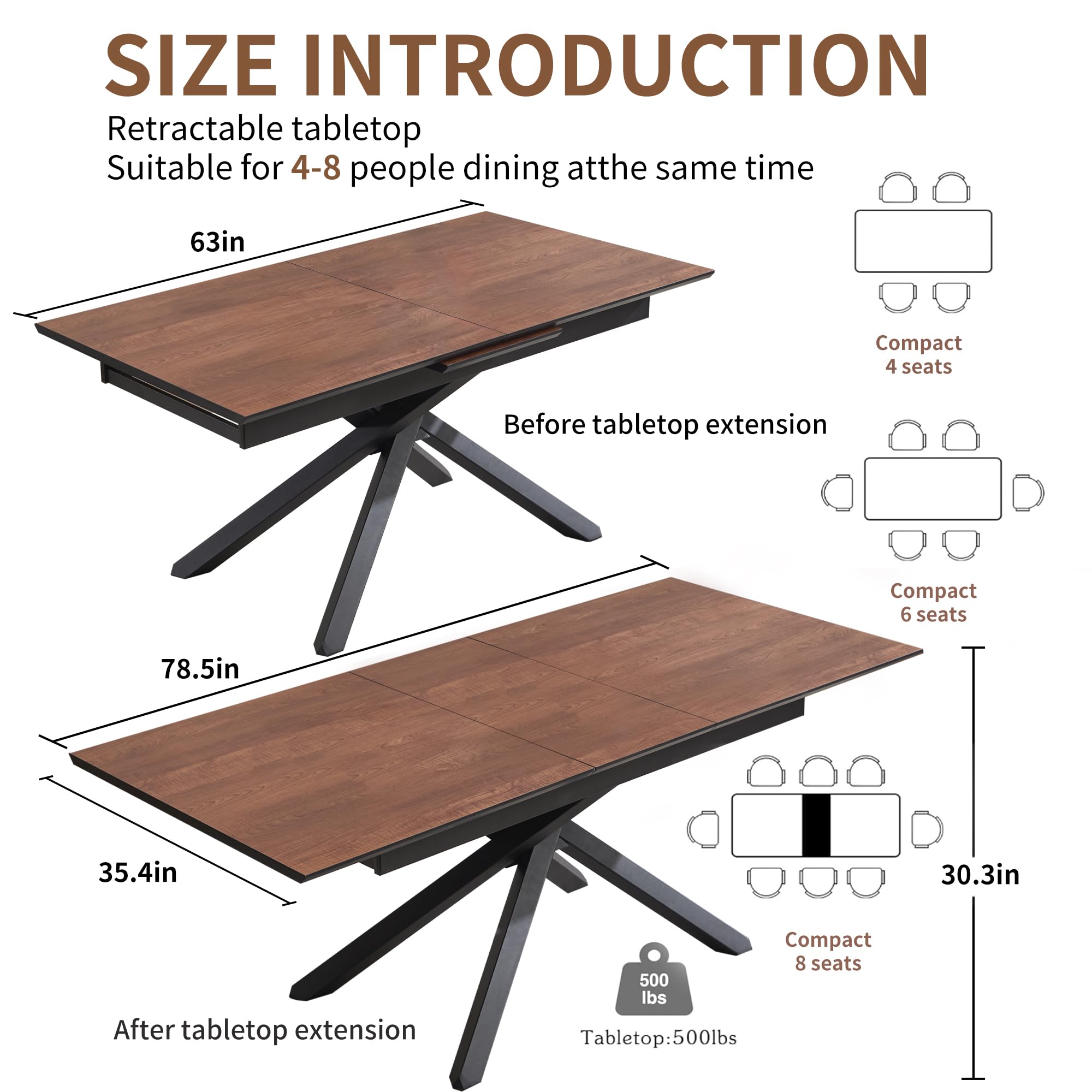 Extendable Dining Table for 6-10 People