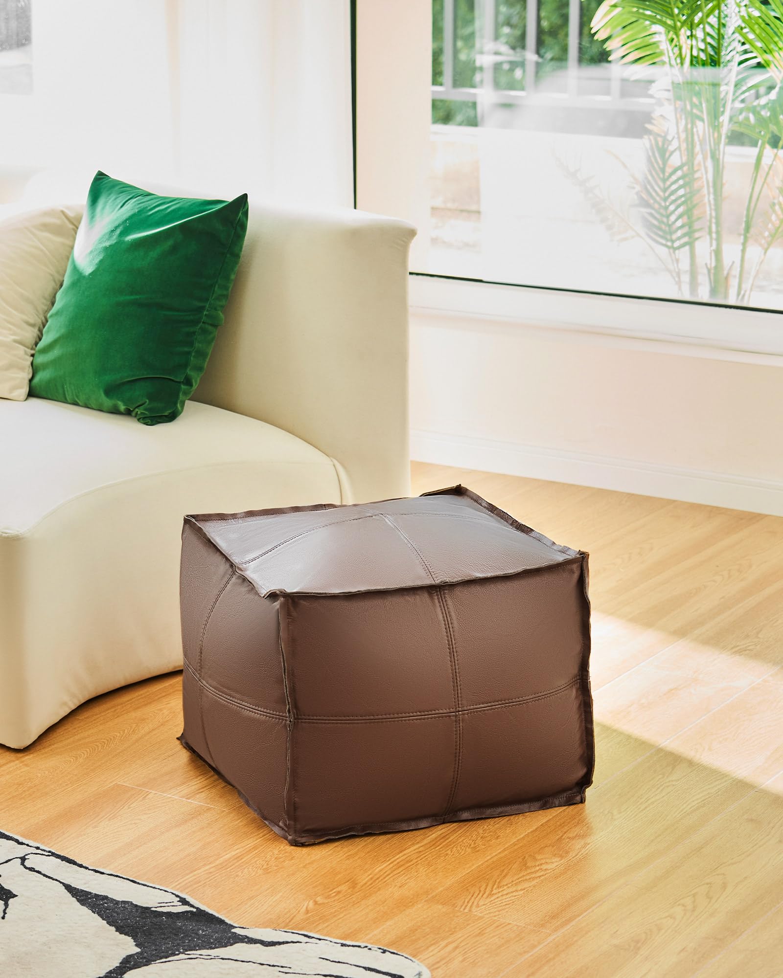 Genuine Leather Square Pouf Ottoman