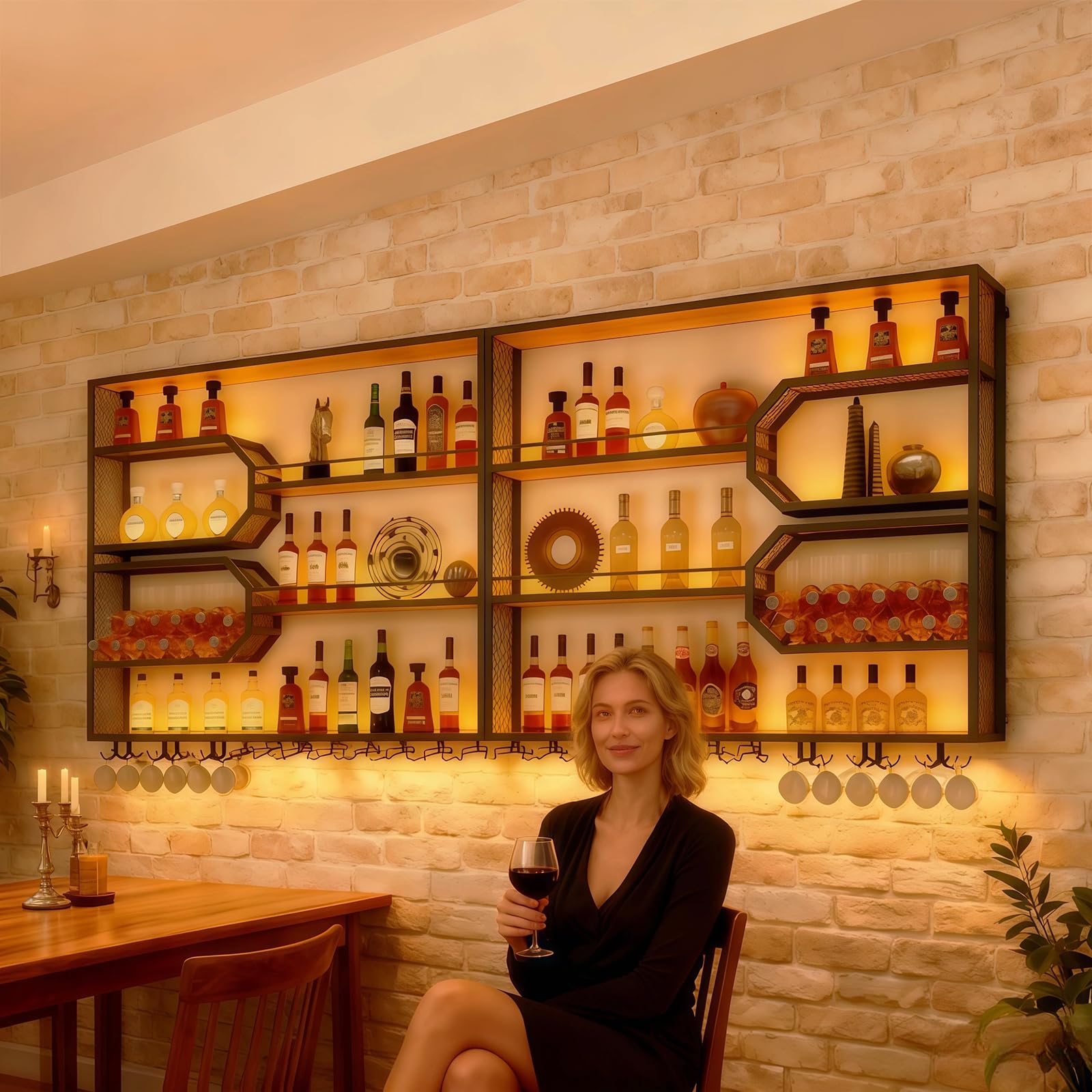 Wall Mounted Wine Rack with LED Light