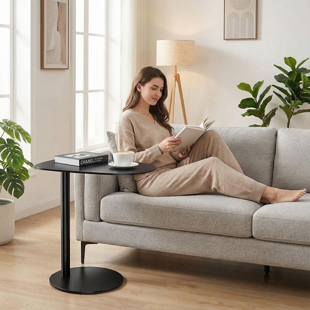 C Shaped End Table - Modern Metal Side Table for Couch