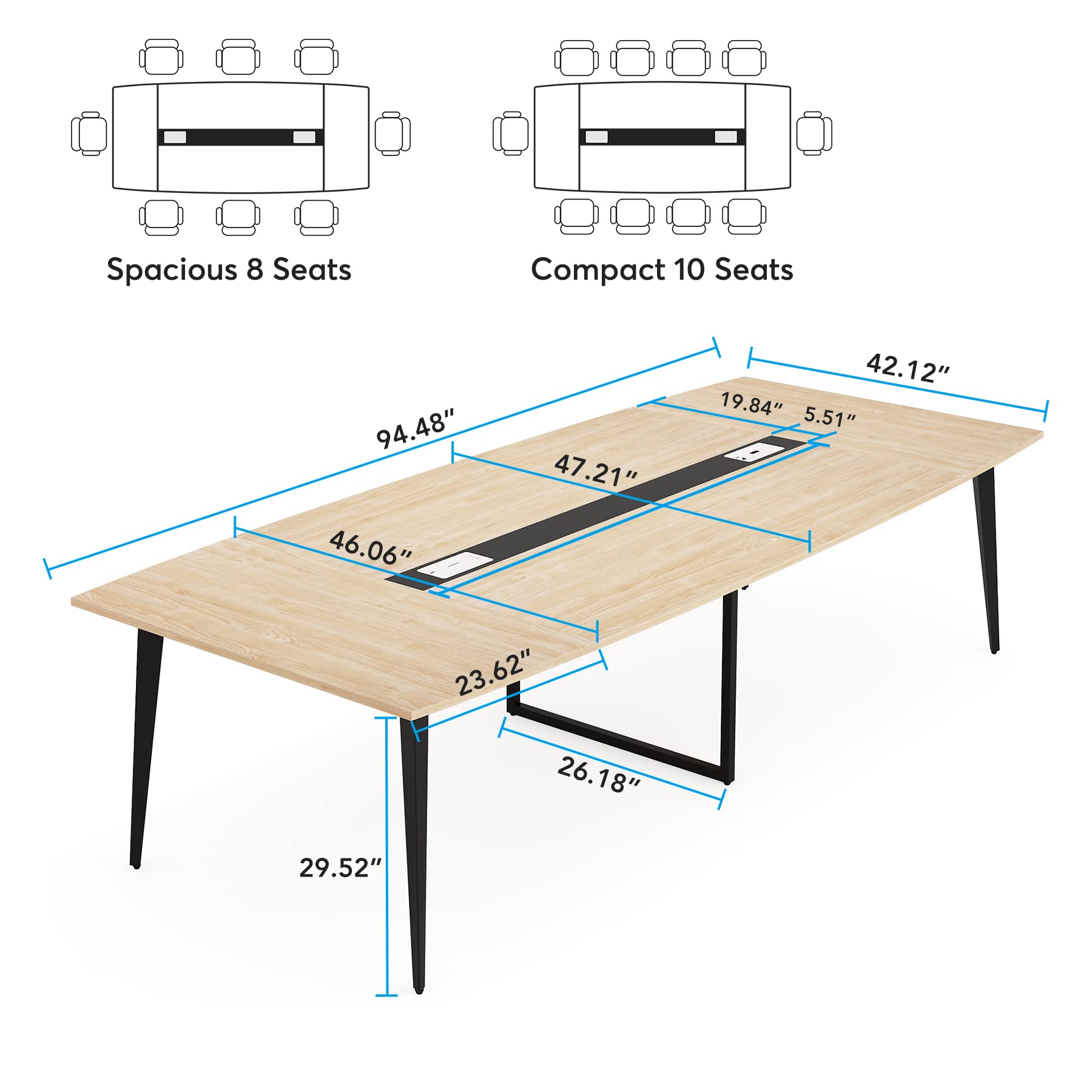 8FT Boat Shaped Conference Table with Cable Grommets