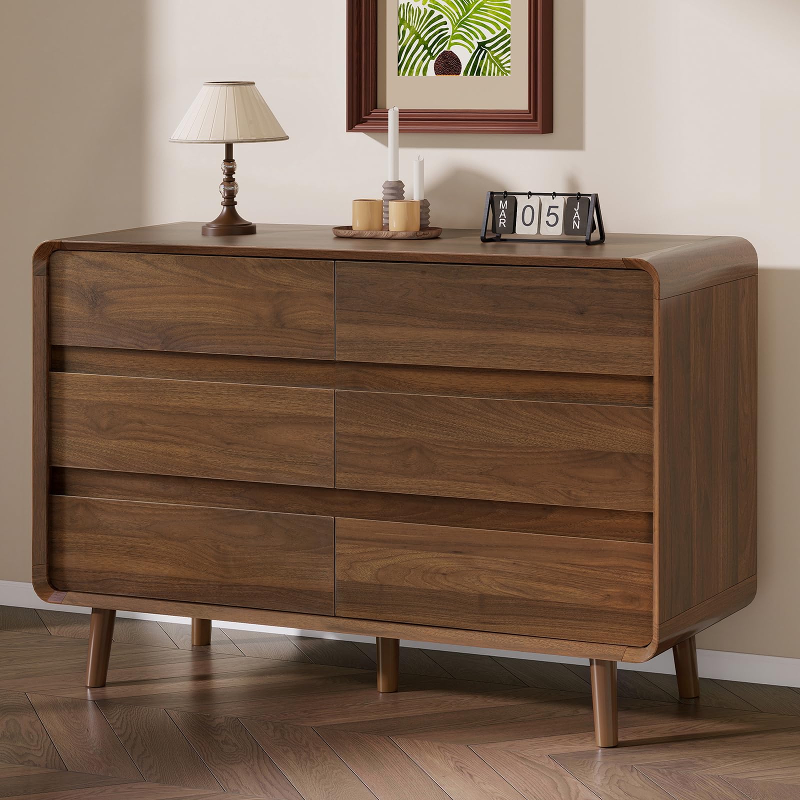 6 Drawer Dresser Mid Century Modern Wood Storage