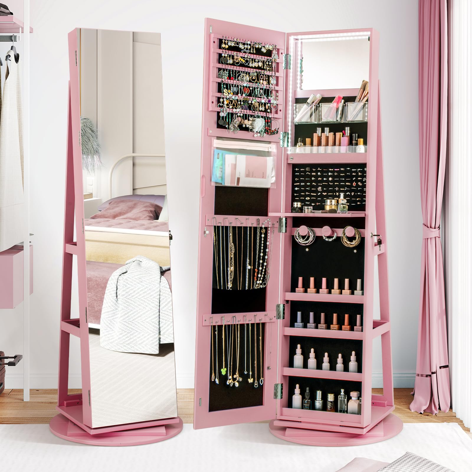 360° Swivel Jewelry Armoire with Full Length Mirror