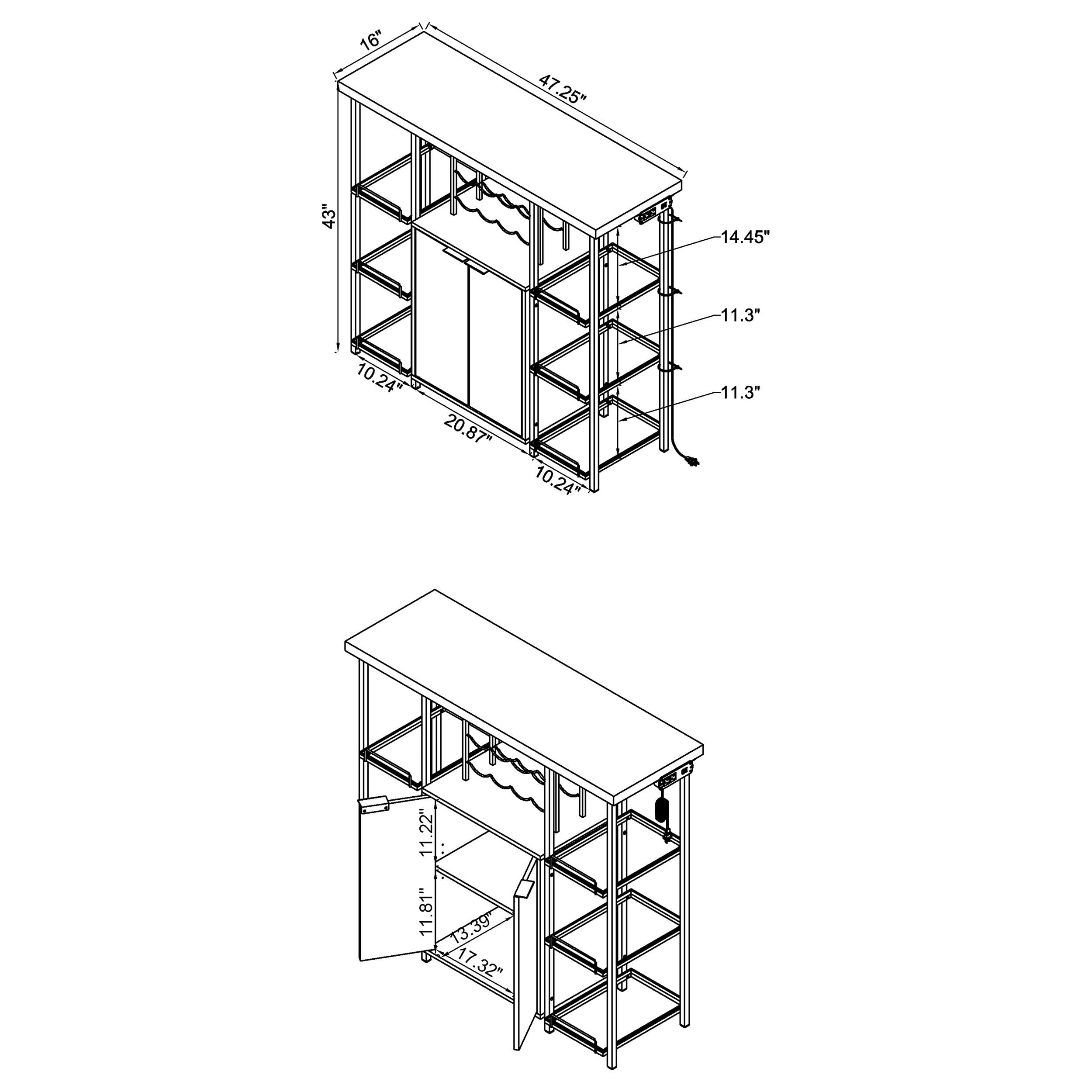 2-Door Bar Cabinet with Wine Storage and Stemware Rack