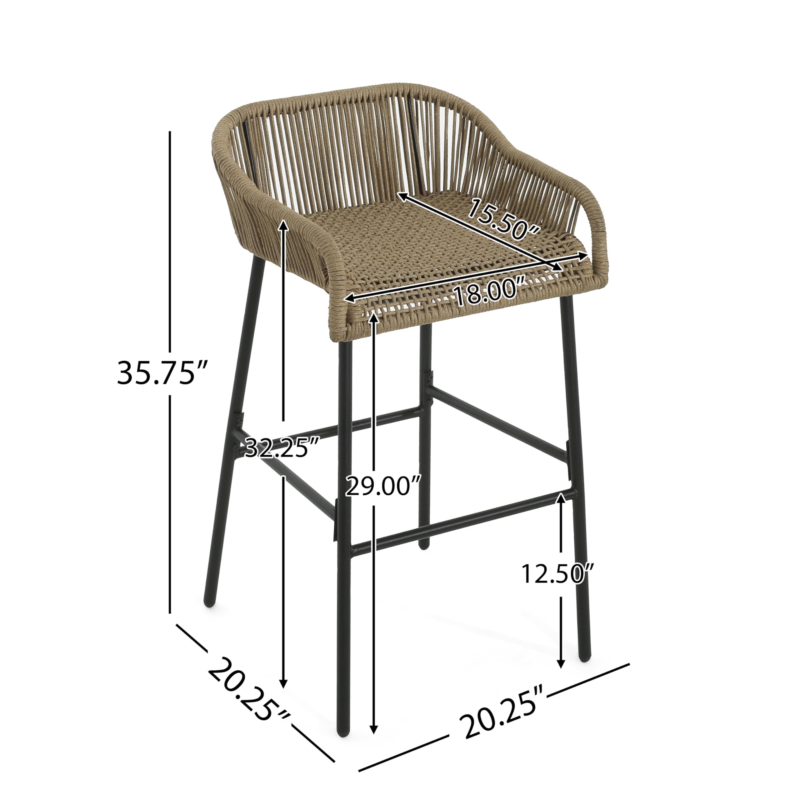 Outdoor Rope Weave Iron Barstools Set of 2