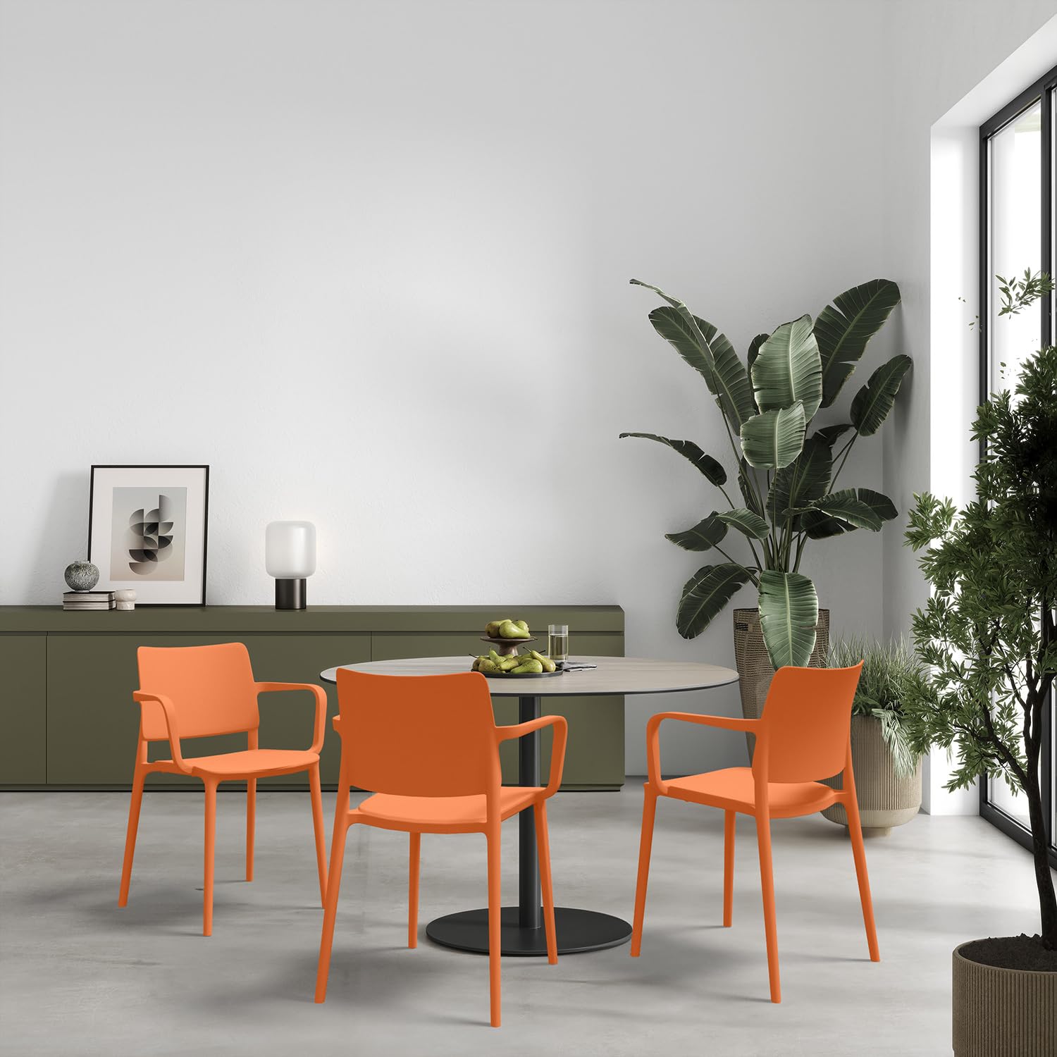 WRGHOME Florence Modern Stacking Plastic/Resin Patio Dining Armchair Indoor/Outdoor, Pool, Patio, Kitchen, Restaurant (Set of 2), Orange