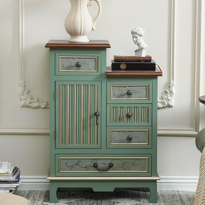 Farmhouse Accent Chest with Carved Door and 5 Drawers