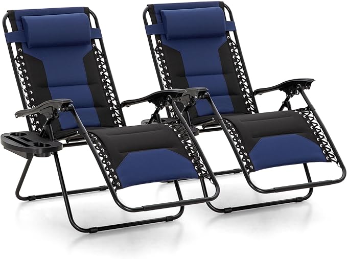 Zero Gravity Reclining Chair Set of 2 with Cup Holder