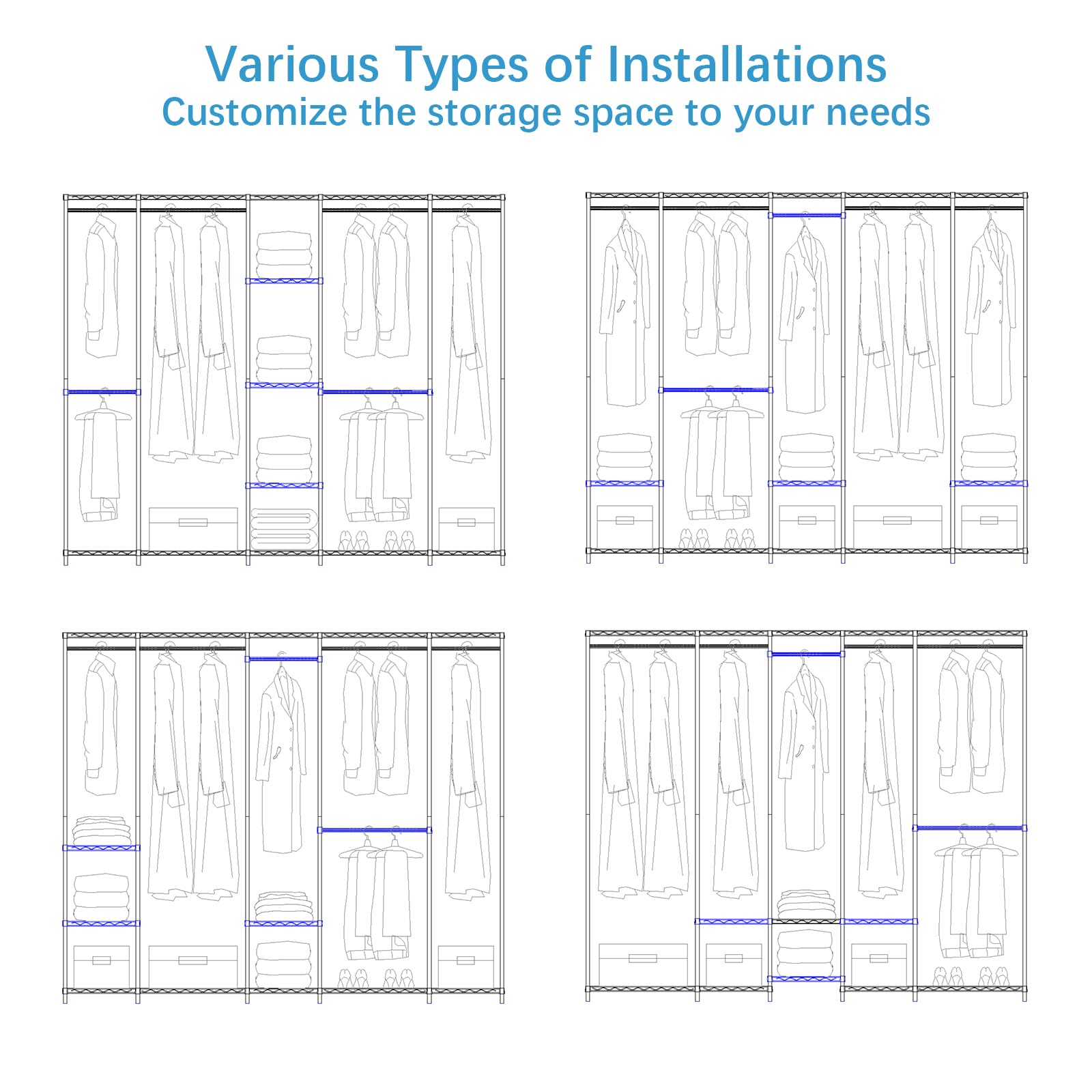 Extra Large Portable Closet Rack with Heavy Duty Metal Frame