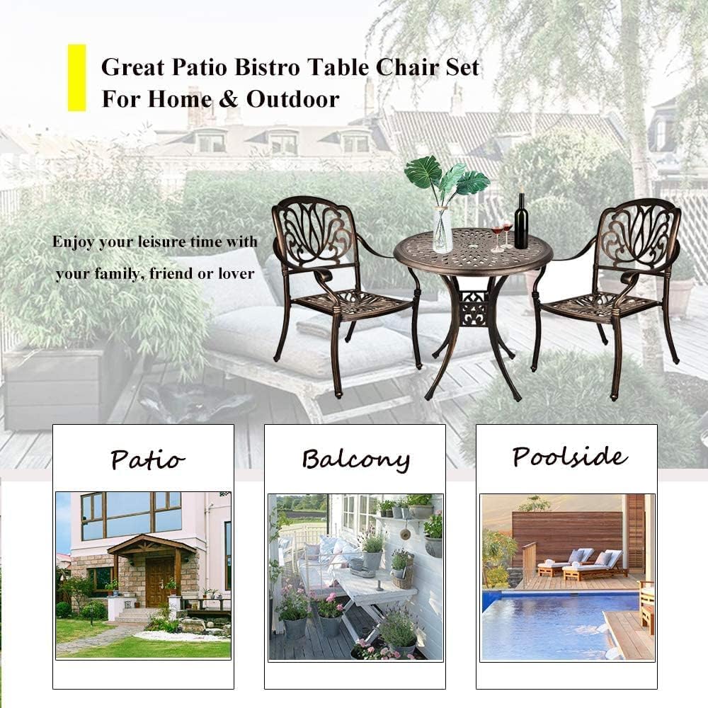 3 Piece Cast Aluminum Patio Bistro Set