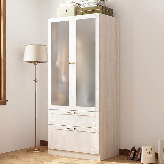 Corner Wardrobe Cabinet with Frosted Glass Doors