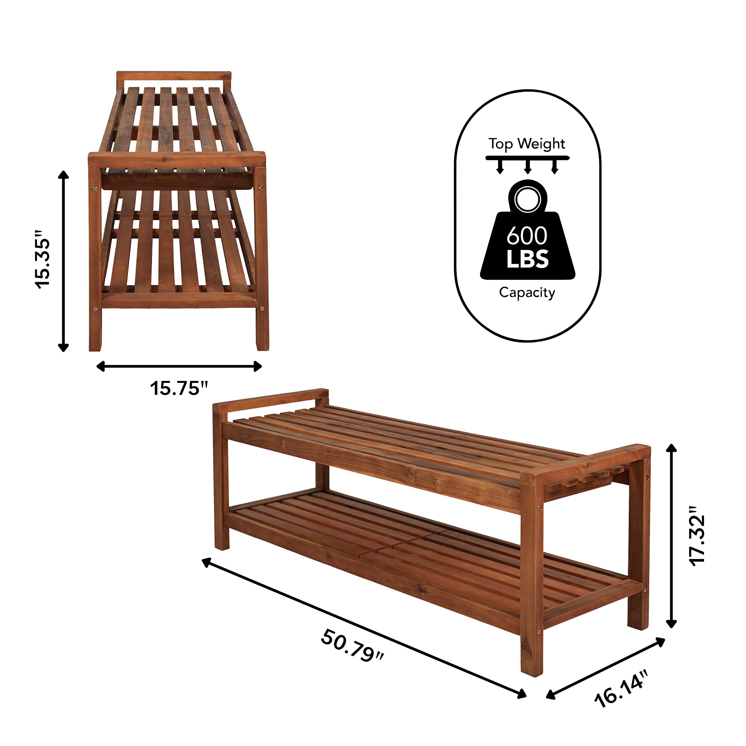 3-Seat Acacia Wood Outdoor Garden Bench
