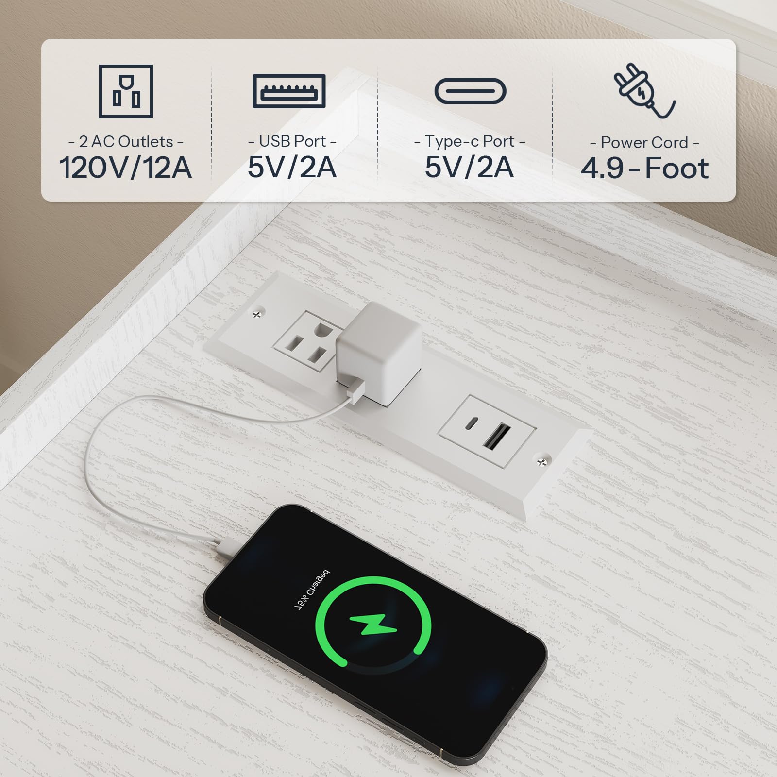 HOOBRO Lateral File Cabinet, Wooden Office Storage Drawers with Charging Station, Filing Cabinet for Home Office, A4/Letter/Legal-Sized Files, Printer Stand with Open Storage Spaces, White WT37UWJ01