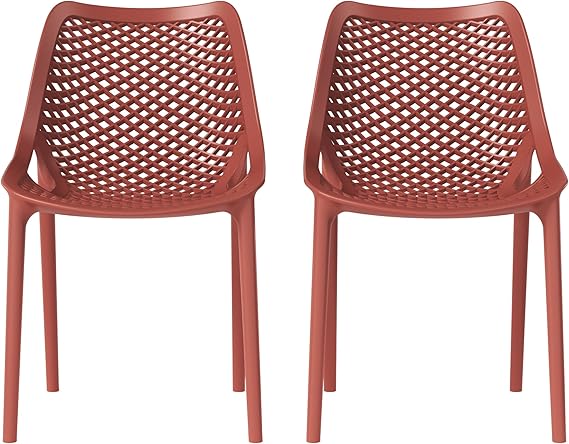 Outdoor Stackable Plastic Dining Chairs Set of 2 Olive Green