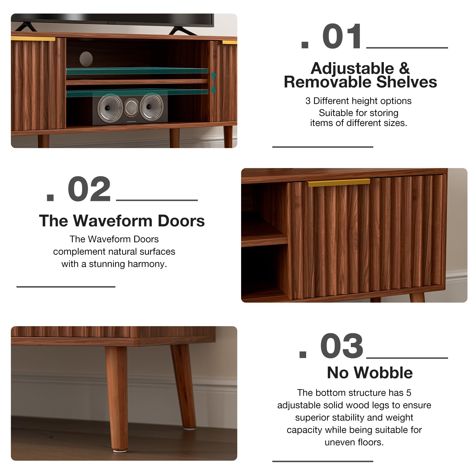 Mid-Century TV Stand with Fluted Doors