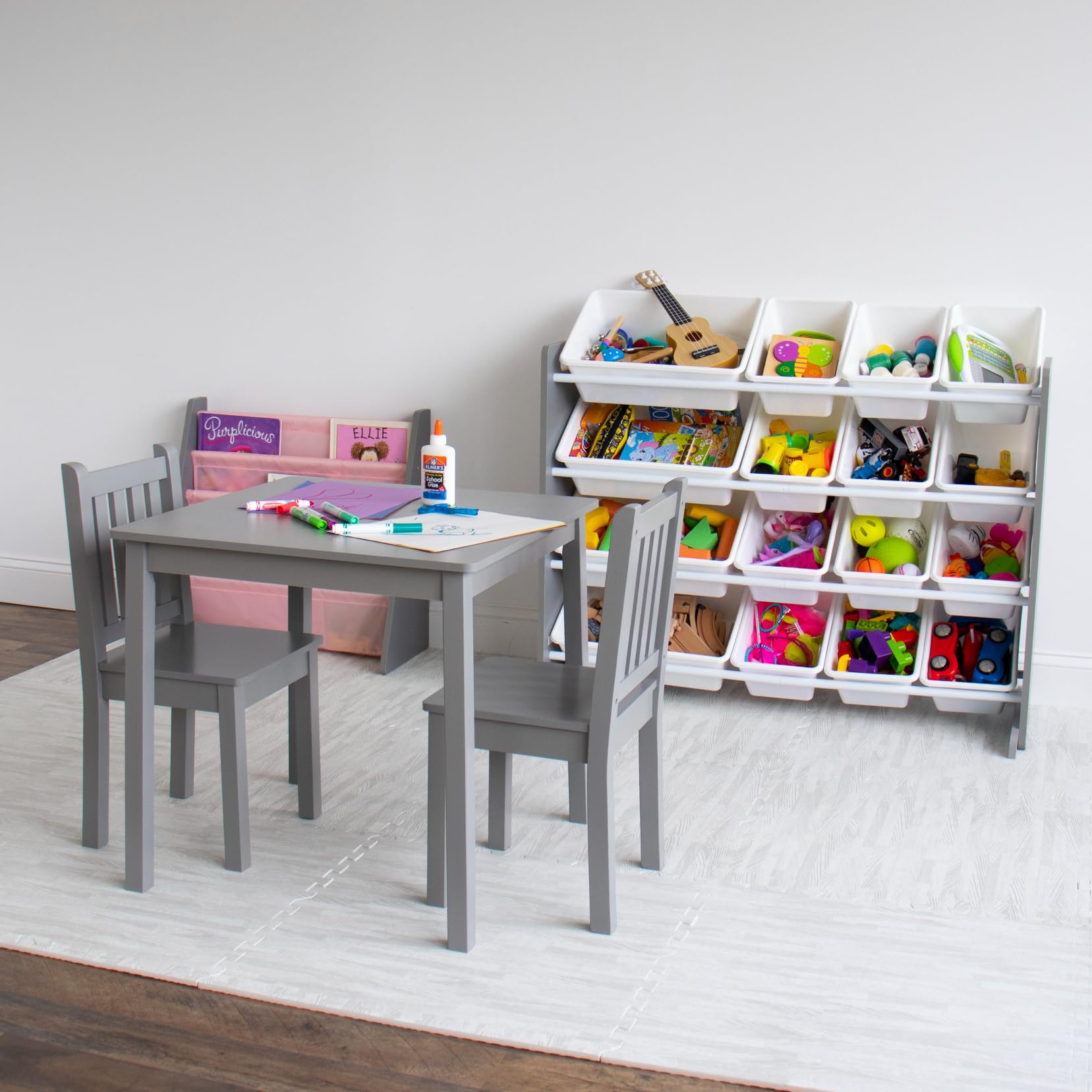 Kids Wooden Table and 2 Chairs Set Grey