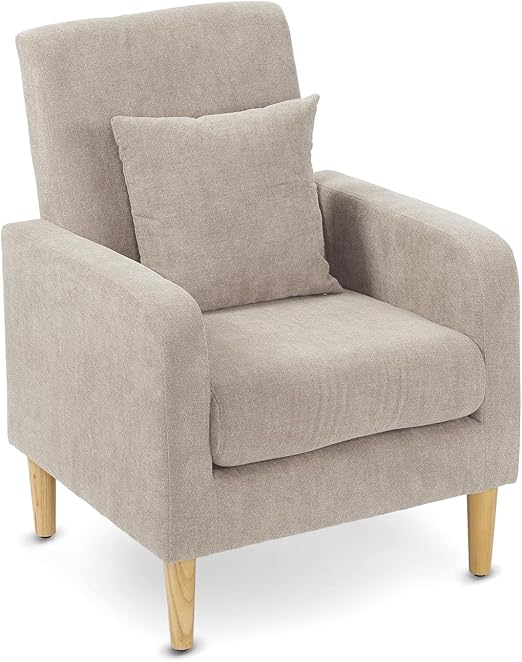 Upholstered Accent Chair with Pillow and Wooden Legs