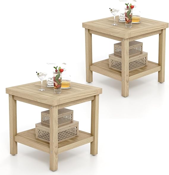 2-Tier Teak Wood Outdoor Side Table