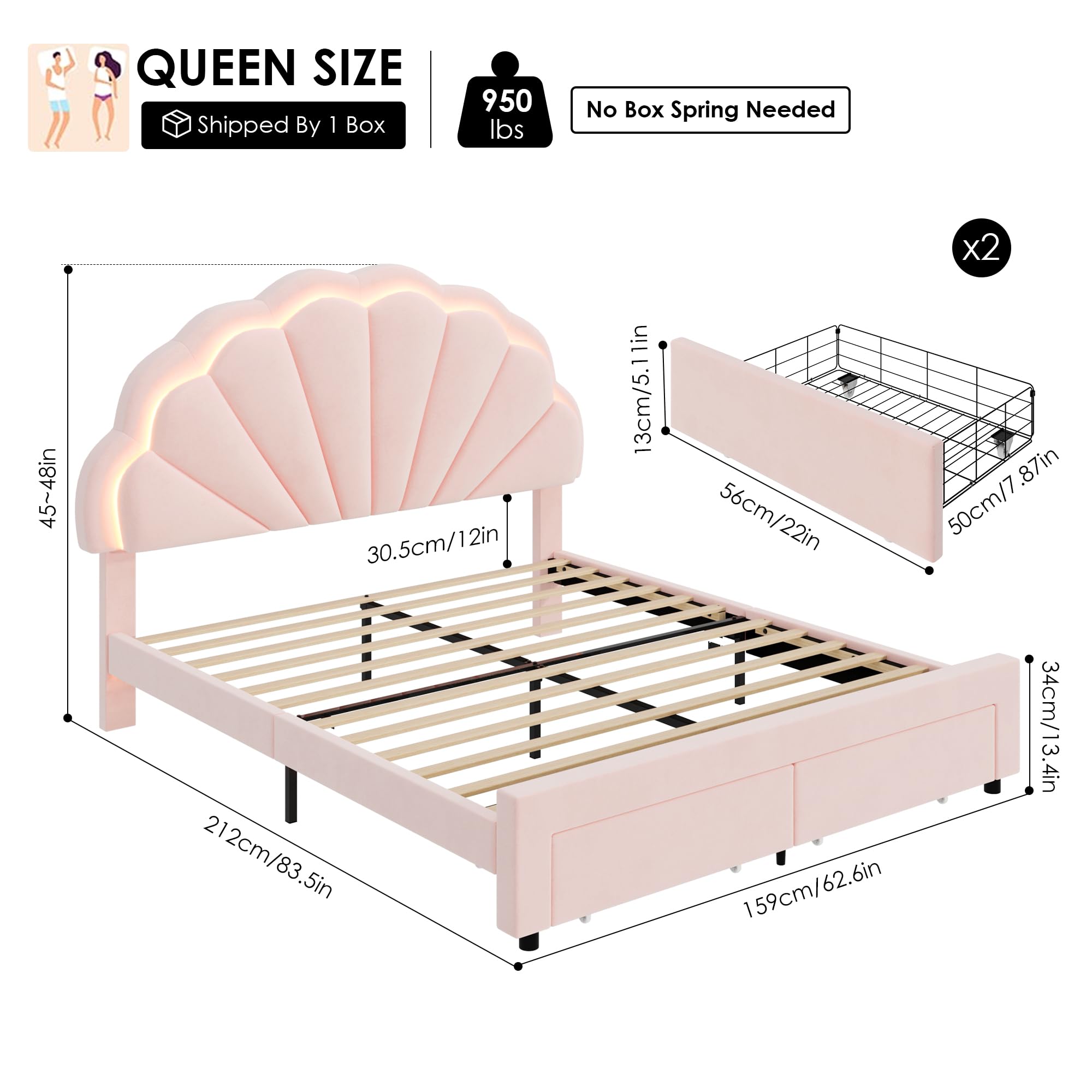 Queen LED Platform Bed with Storage