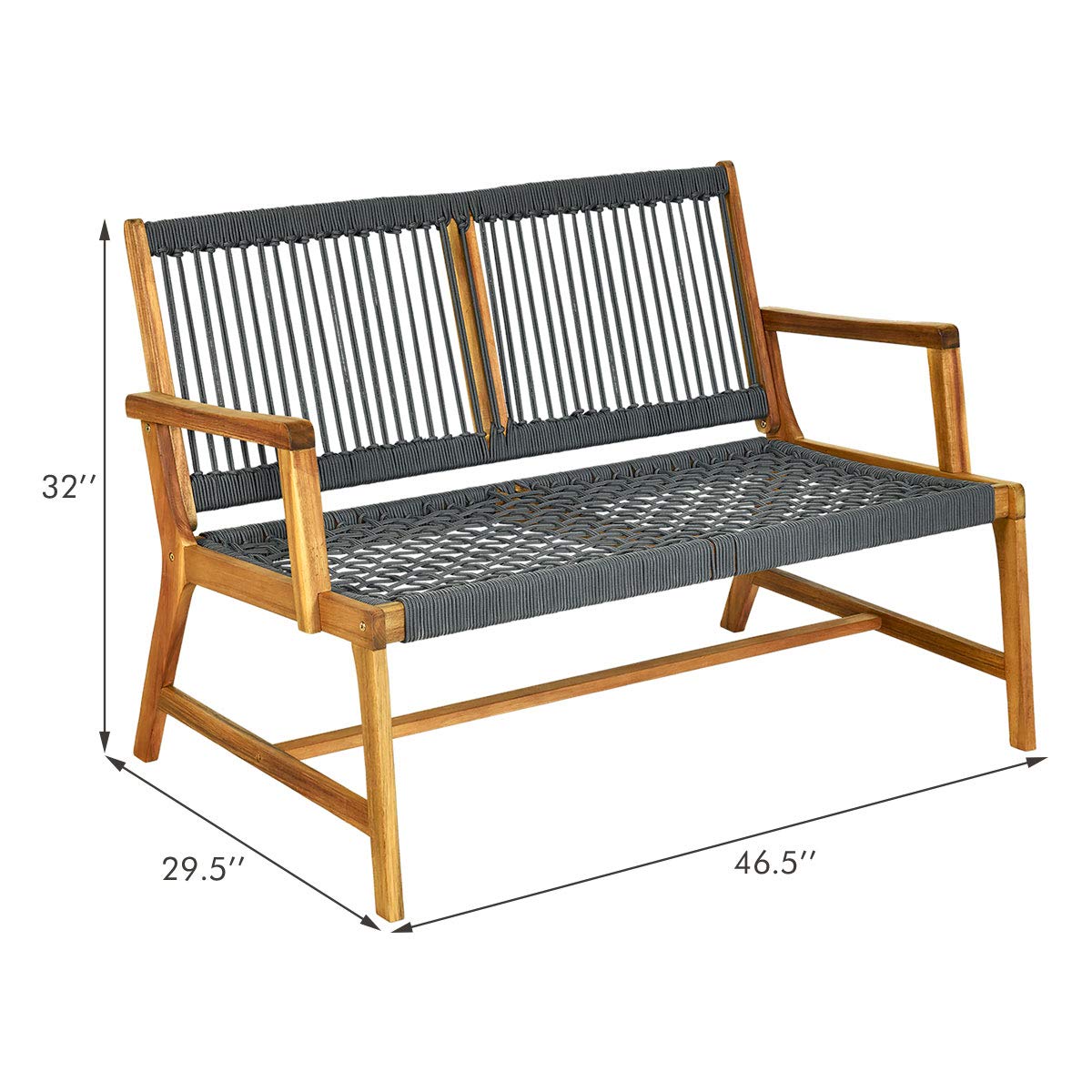2 Person Acacia Wood Patio Bench Loveseat with Rope Design