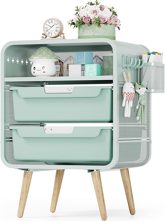 Pink Kids Nightstand with Storage Drawers