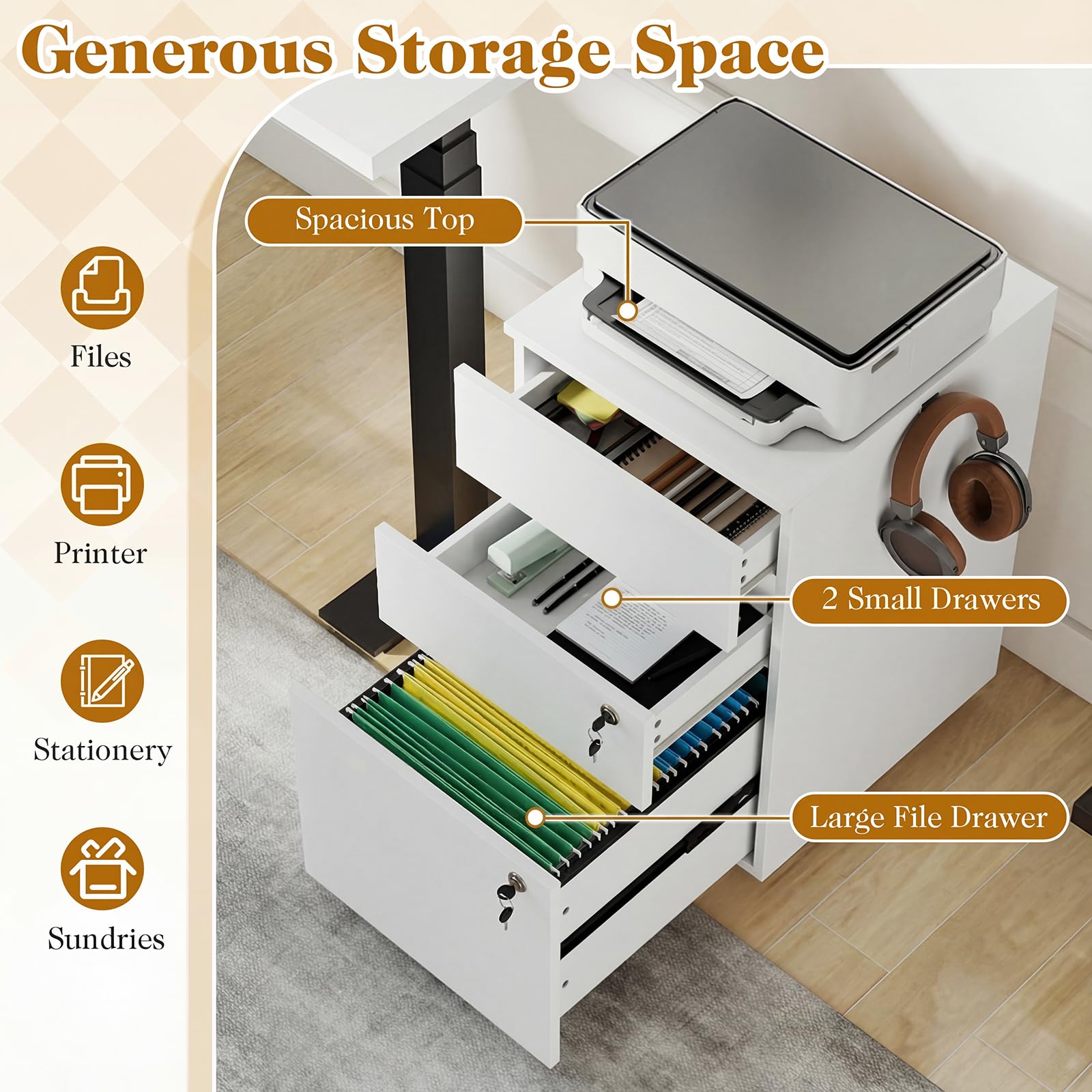 Mobile File Cabinet with 3 Drawers
