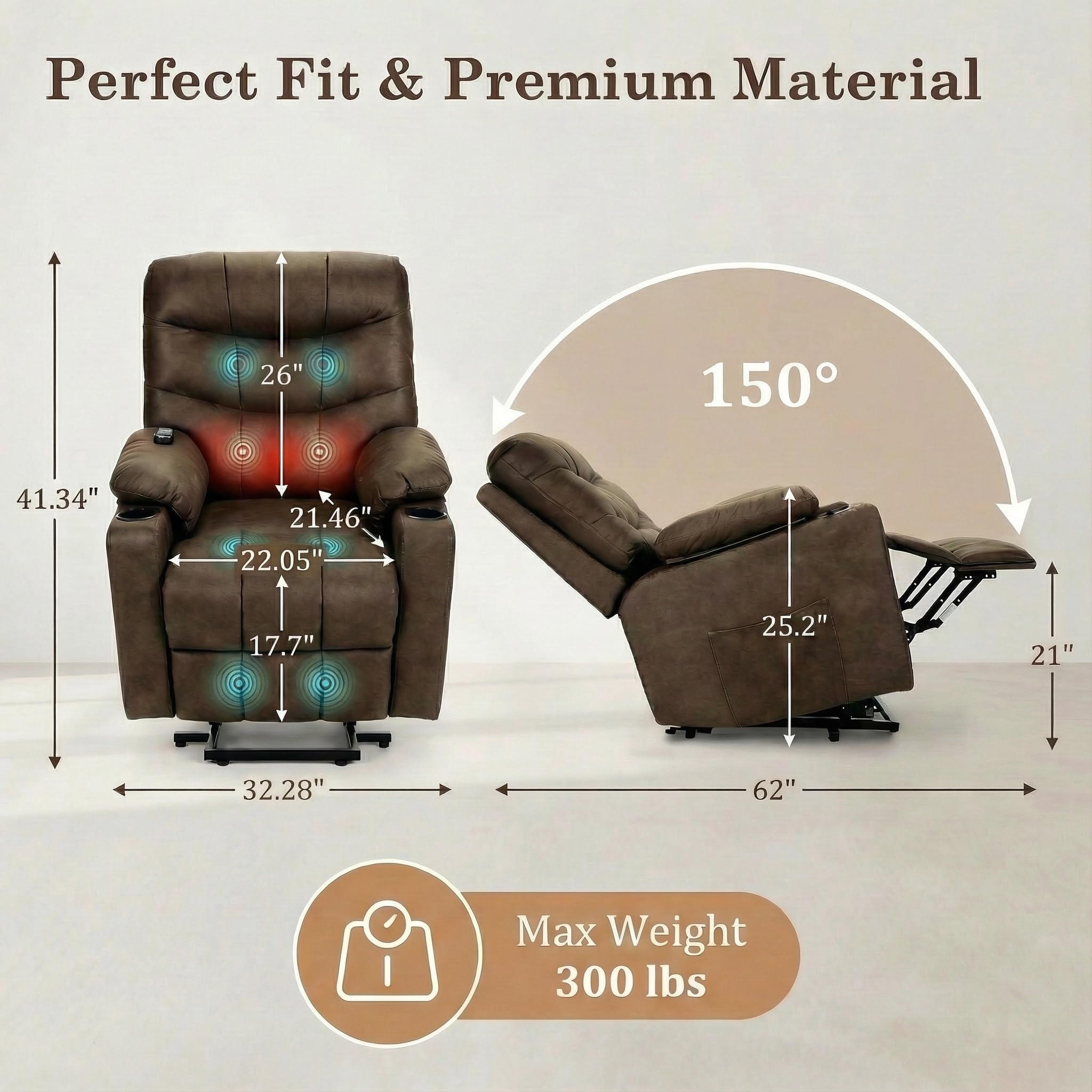 Power Lift Recliner Chair with Massage and Heat
