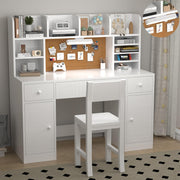 Kids Study Desk and Chair Set with LED Light and Storage