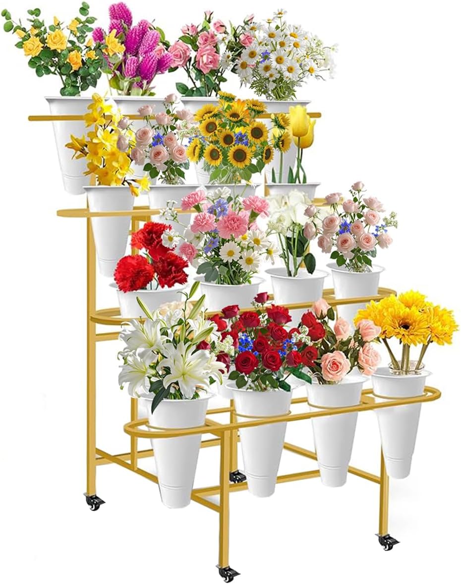 4-Tier Metal Flower Display Stand with 16 Buckets
