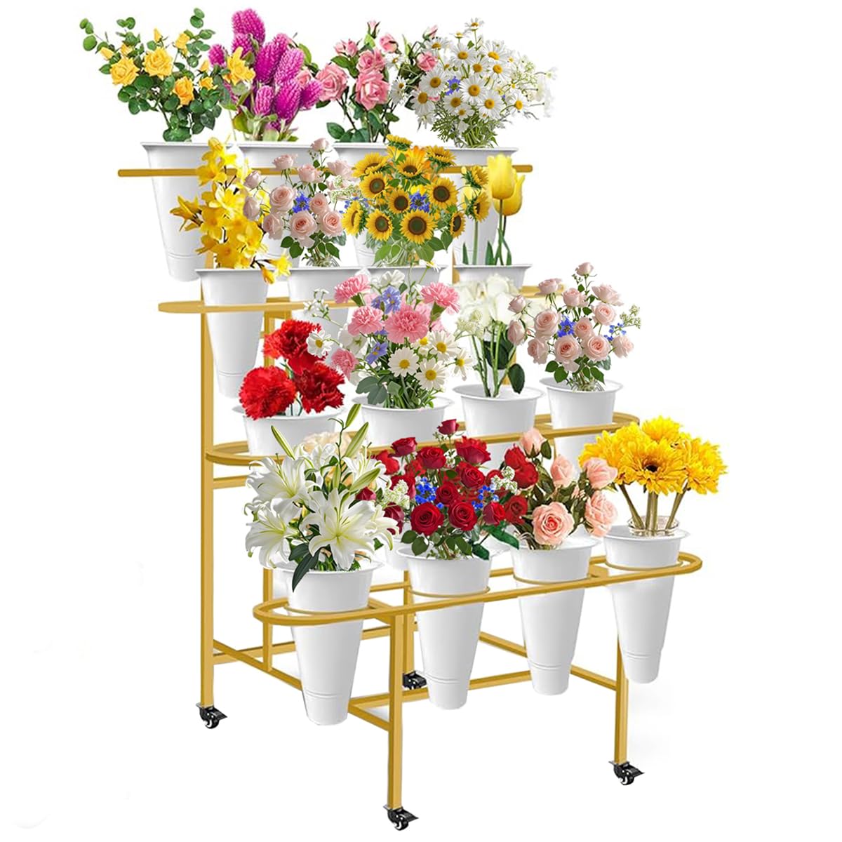 4-Tier Metal Flower Display Stand with 16 Buckets
