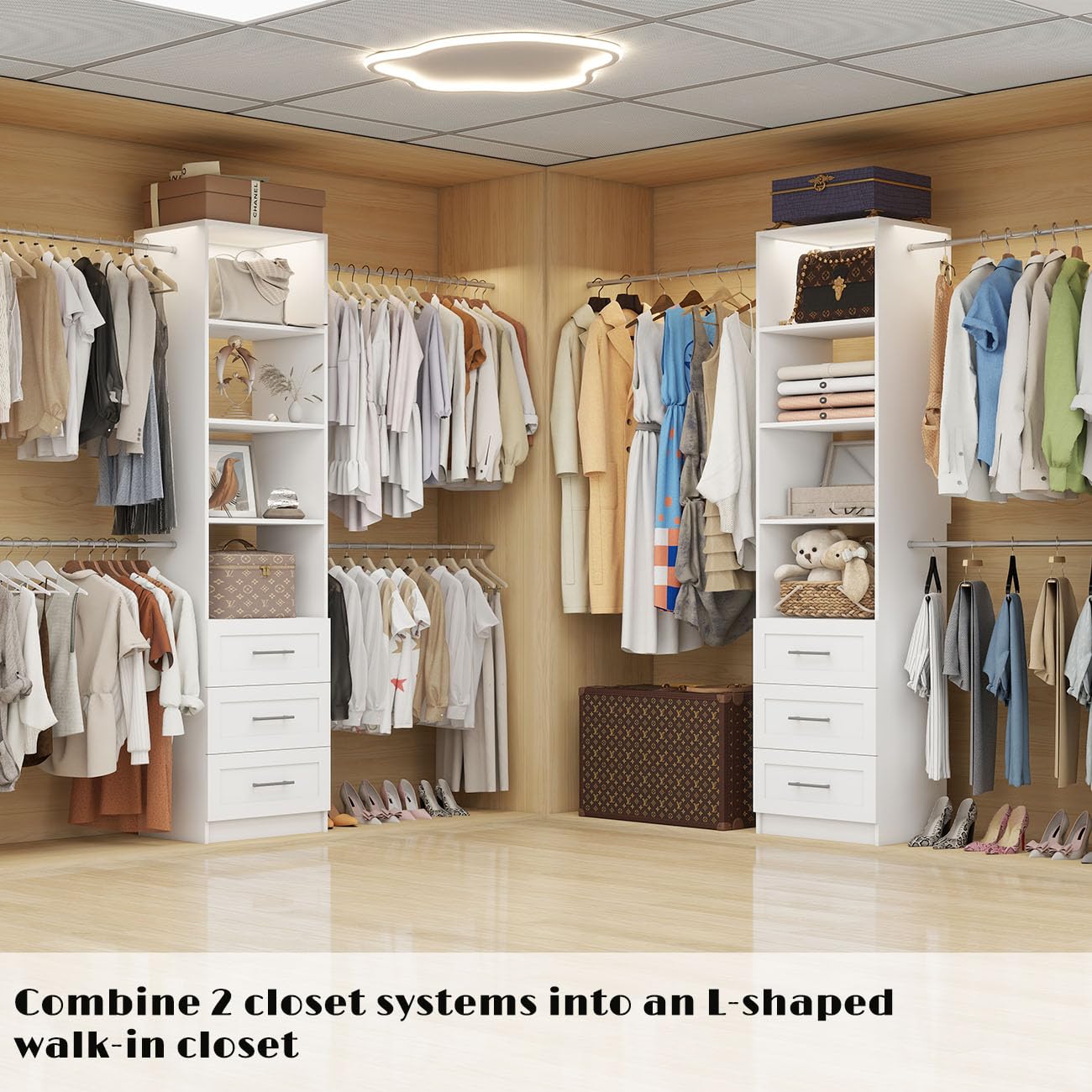 Custom Closet Organizer System with Drawers and Hanging Rods