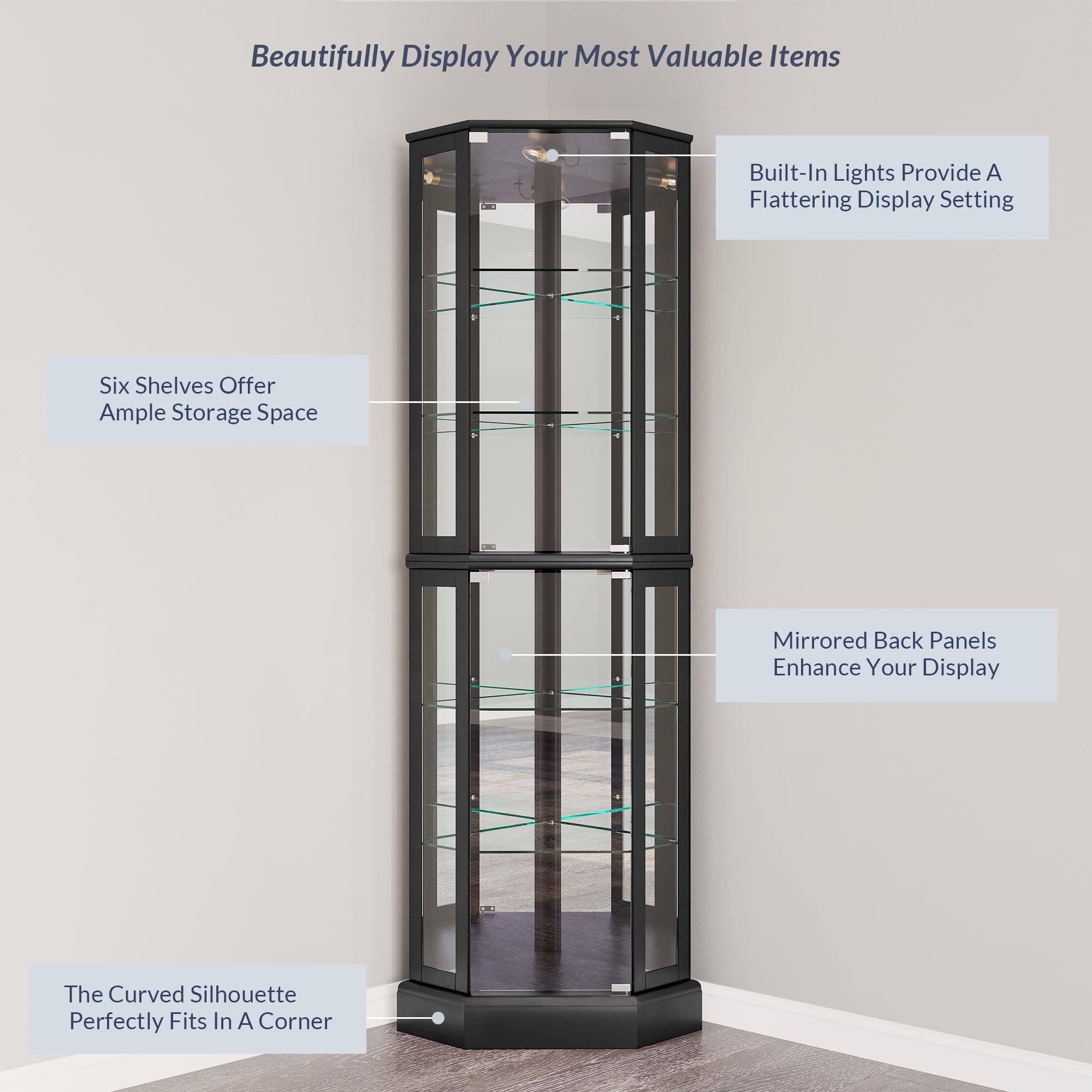 Corner Curio Cabinet with Glass Doors